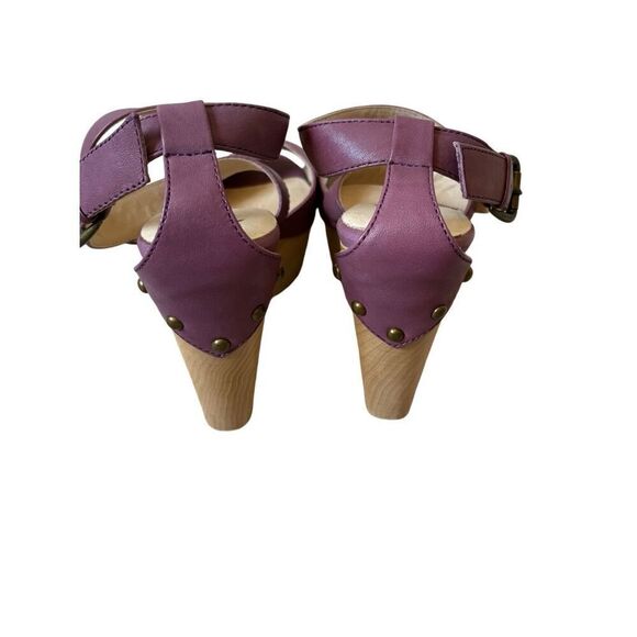 Farylrobin Anthropologie Chunky Wooden Heel Sandals size 9 Purple Leather - Picture 4 of 12